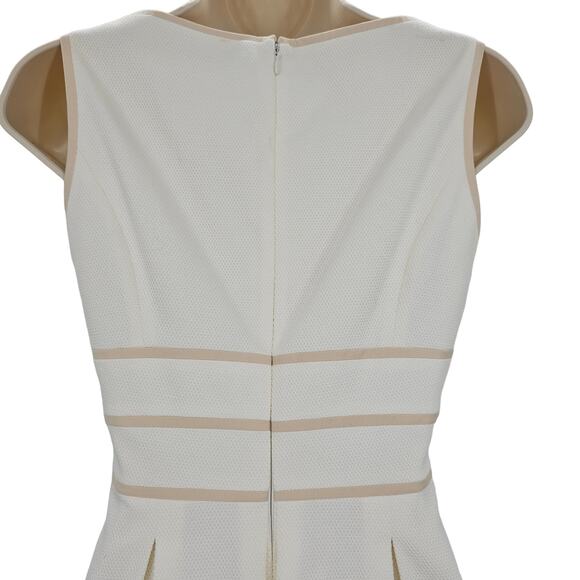 Antonio Melani Womans size 0 A-Line Textured Stretch Cotton Midi Dress Ivory Tan - Picture 4 of 8